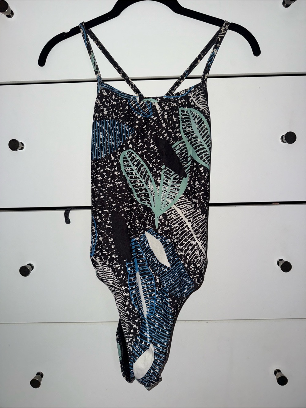 Jolyn Clothing One-Piece Swimsuit with Blue and Mint Leaf Print